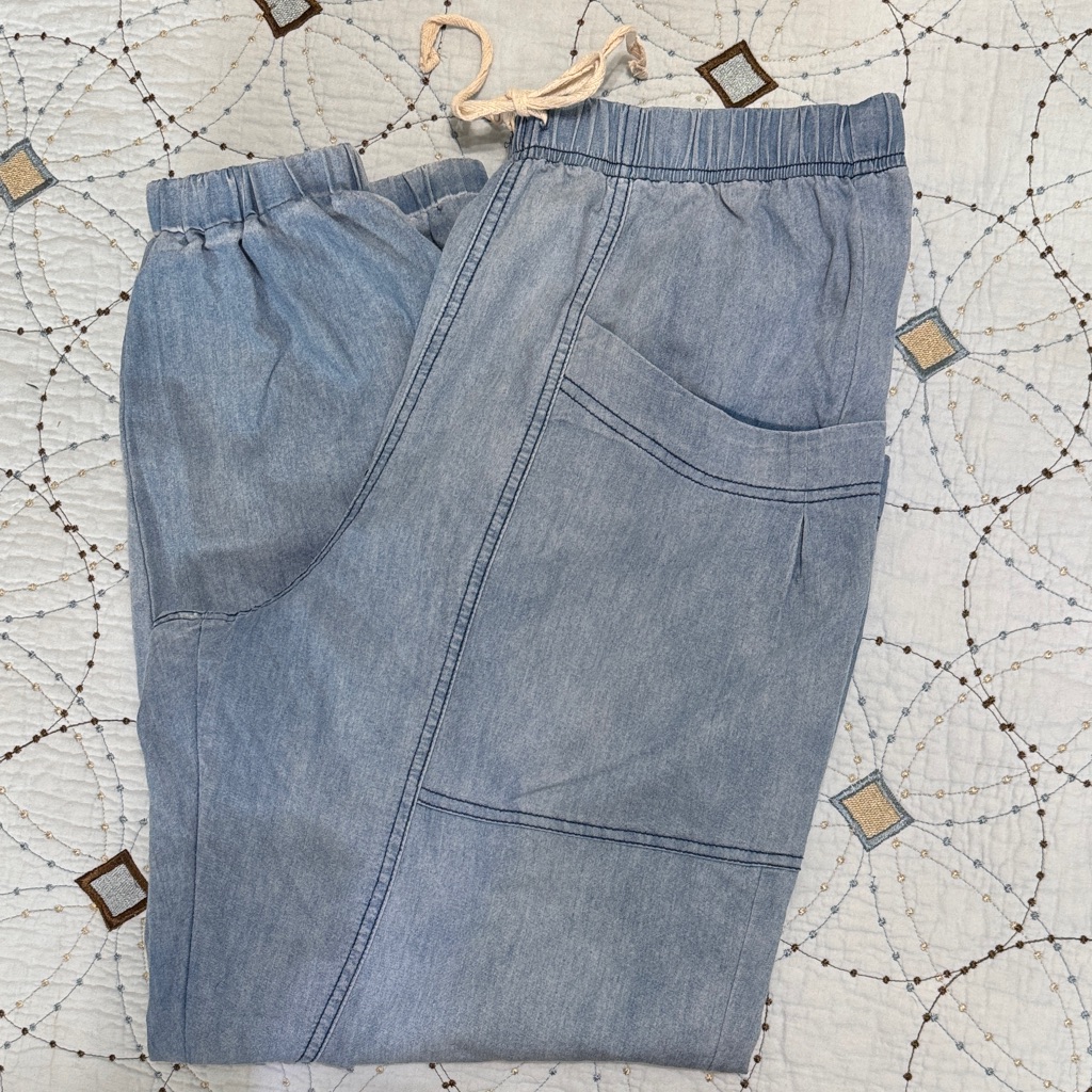 Casual Light Blue Cotton Pants